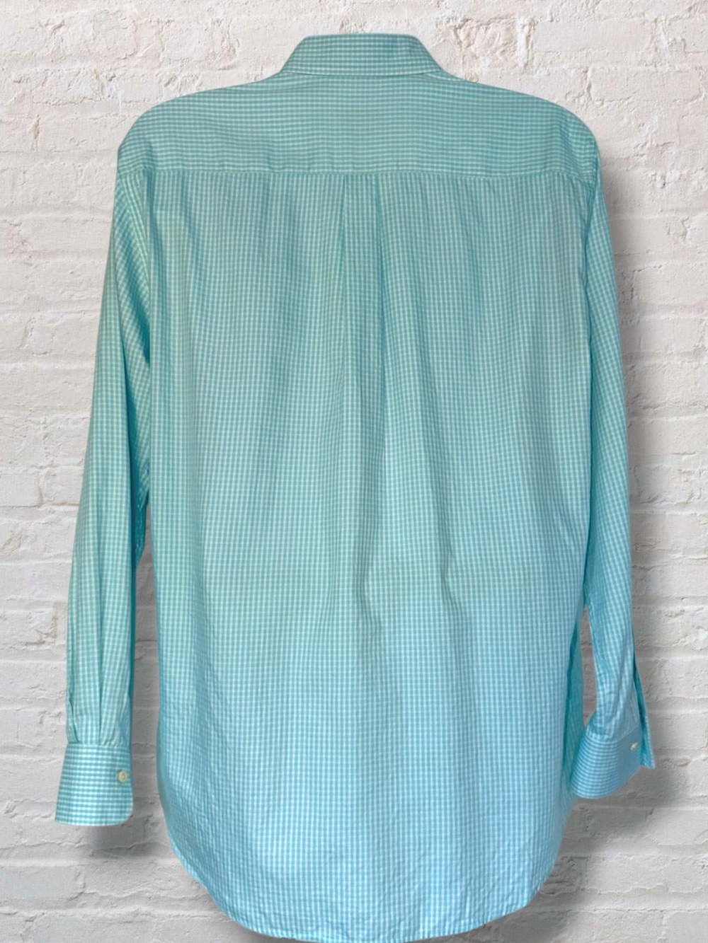 Peter Millar Crown Soft Orleans Gingham Sport Shirt Large Aqua Cotton Silk - Picture 4 of 8